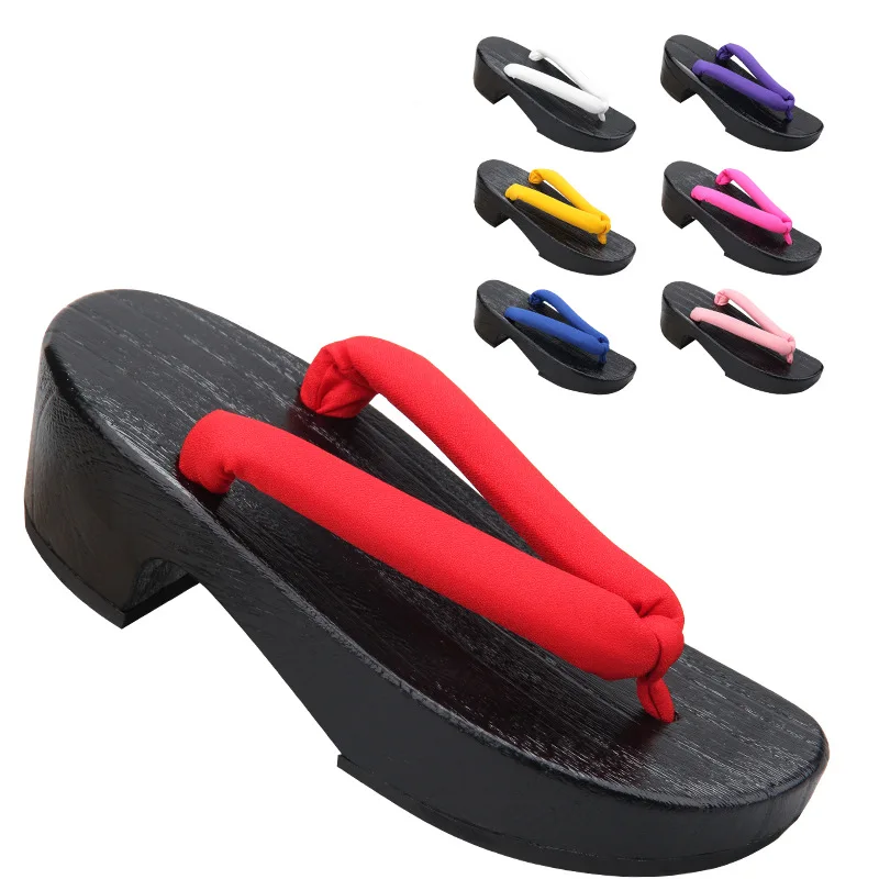 Geta Wooden Sandal - Kadın Siyah Hilal Ay Şekli Ahşap